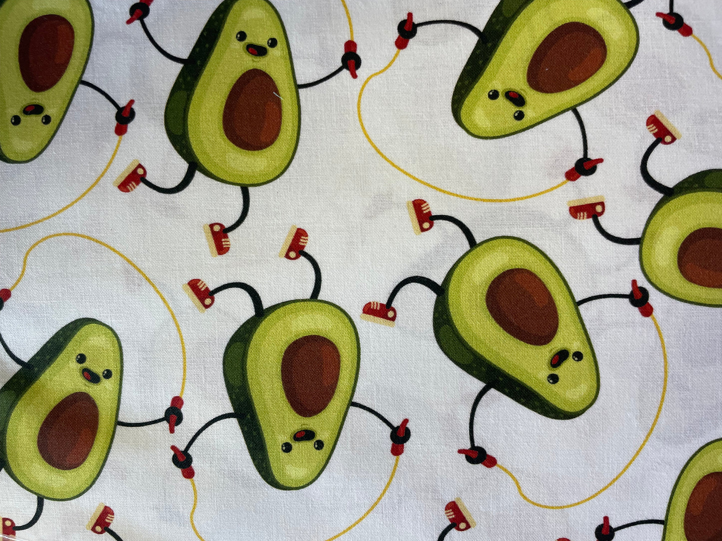 White Green Avacado Fun Food Cotton Poplin Print "Guac'n'Roll'