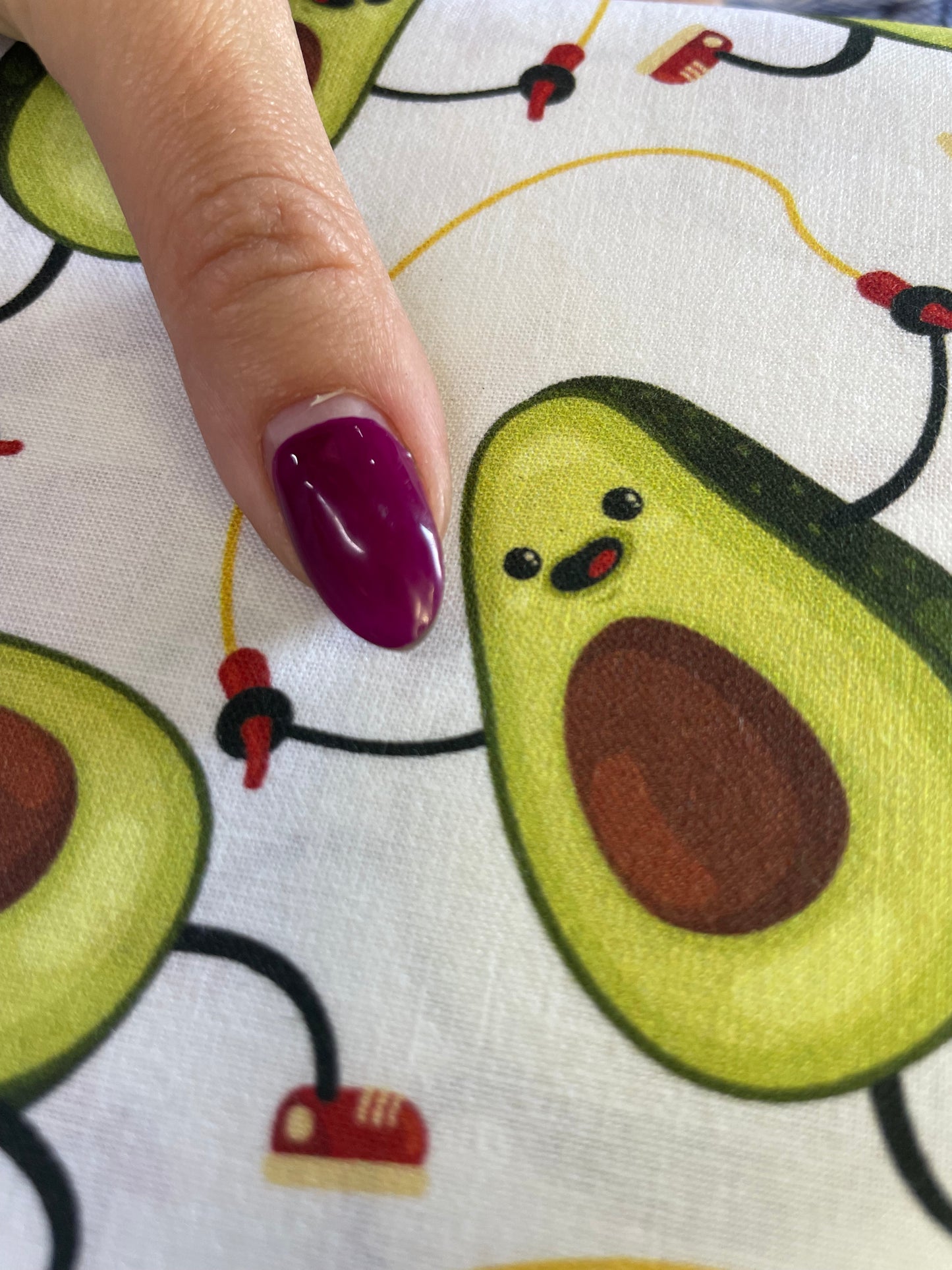 White Green Avacado Fun Food Cotton Poplin Print "Guac'n'Roll'