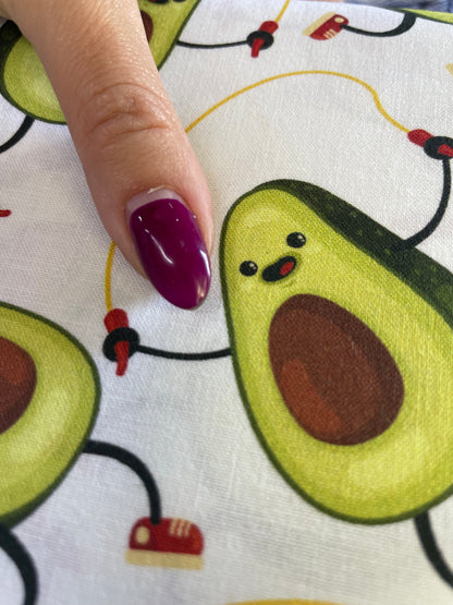 White Green Avacado Fun Food Cotton Poplin Print "Guac'n'Roll'