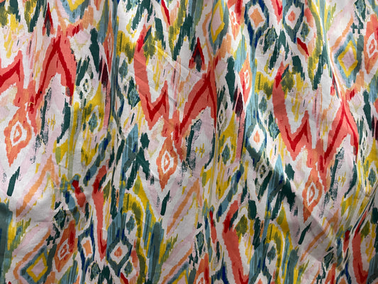 Southwest Watercolor Multi Color Ikat  Cotton Spandex Poplin "Santa Fe Sunset"