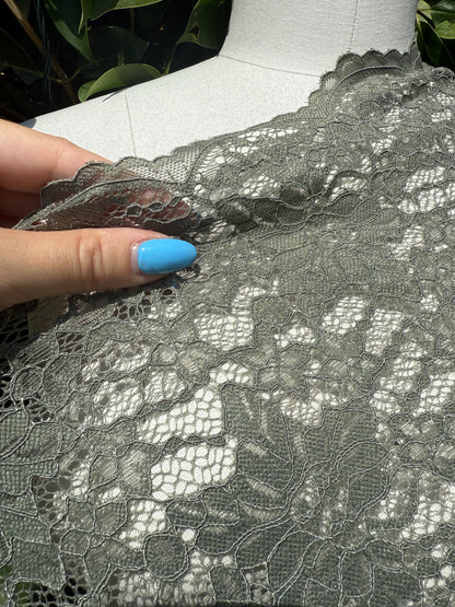 Gray Floral Mesh Overlay Polyester Spandex Stretch Lace "Pretty Gargoyle"