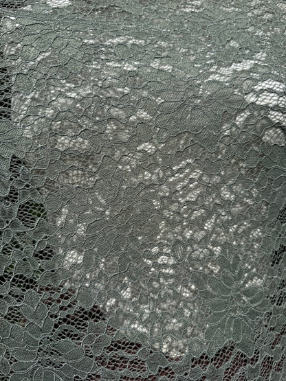 Gray Floral Mesh Overlay Polyester Spandex Stretch Lace "Pretty Gargoyle"