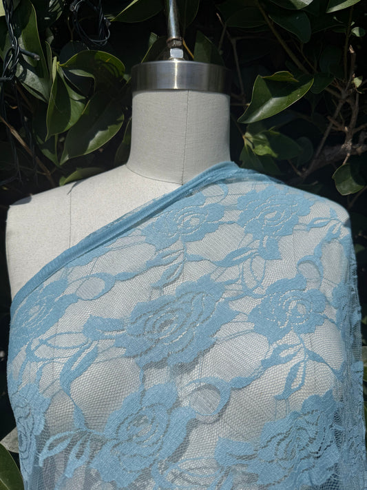 Light Blue Floral Mesh Lace Overlay Polyester Spandex Stretch Lace "Ice Rose"