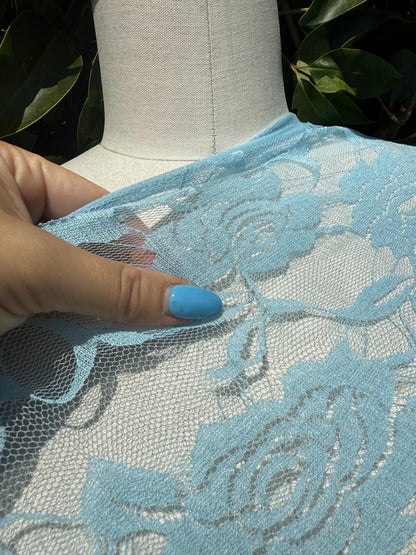 Light Blue Floral Mesh Lace Overlay Polyester Spandex Stretch Lace "Ice Rose"