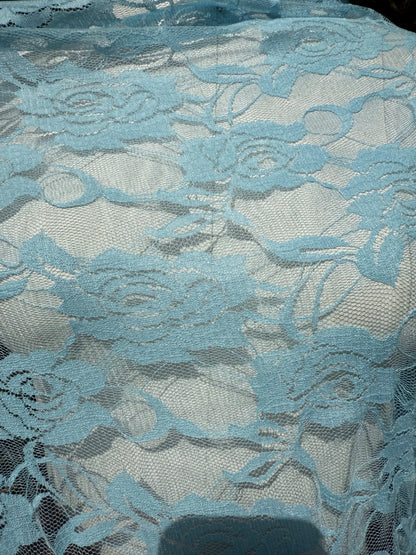 Light Blue Floral Mesh Lace Overlay Polyester Spandex Stretch Lace "Ice Rose"