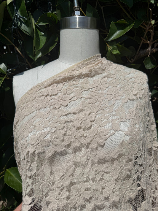 Ivory Floral Mesh Lace Overlay Polyester Spandex Stretch Lace "Antique Lace "