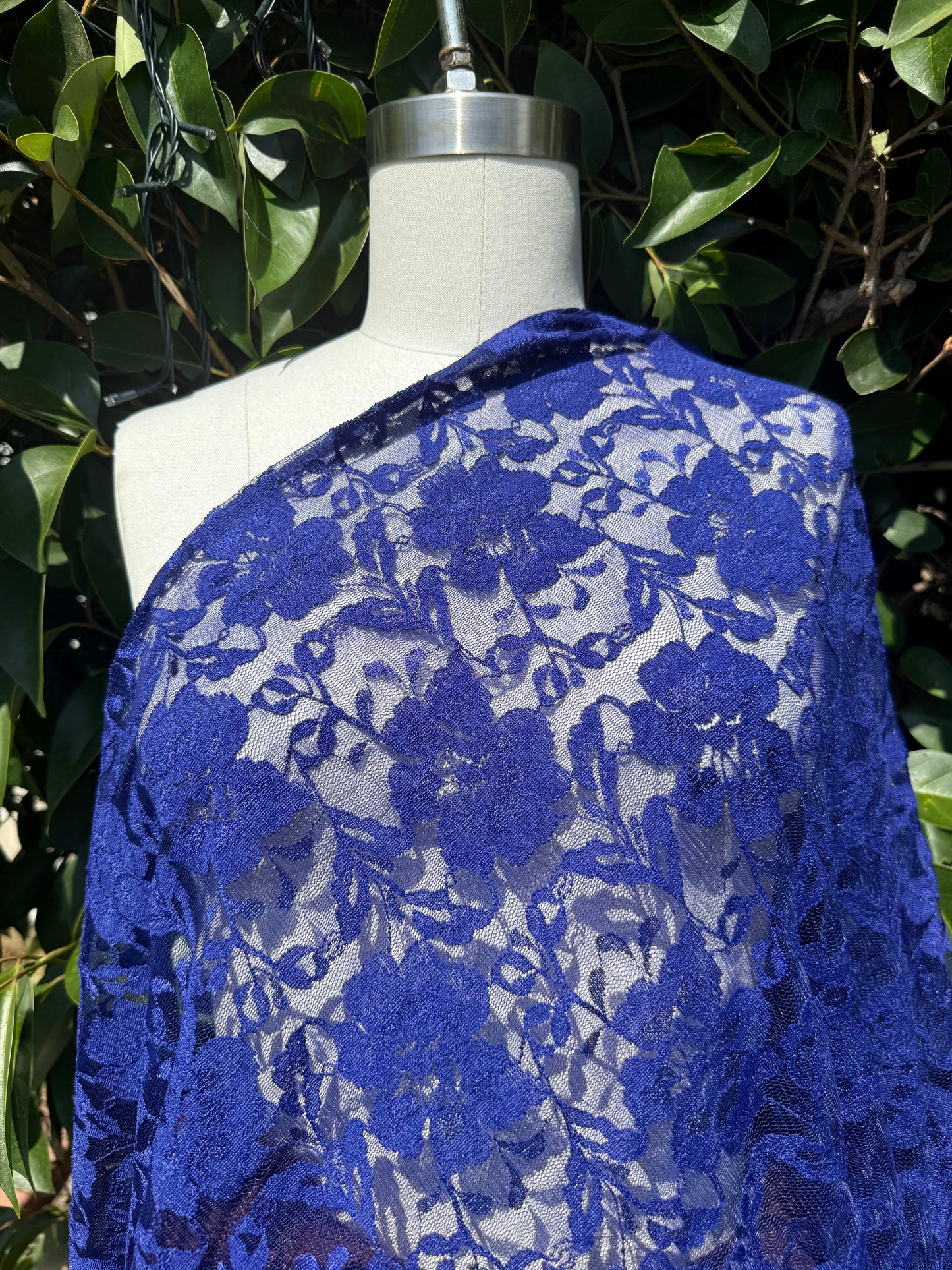Blue Mesh Lace Overlay Polyester Spandex Lace "Floral Ocean Lace"