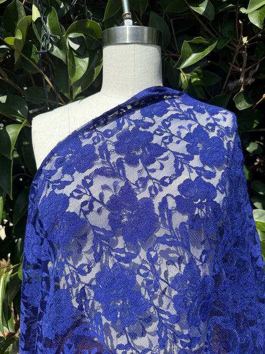 Blue Mesh Lace Overlay Polyester Spandex Lace "Floral Ocean Lace"