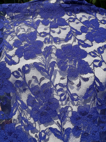 Blue Mesh Lace Overlay Polyester Spandex Lace "Floral Ocean Lace"