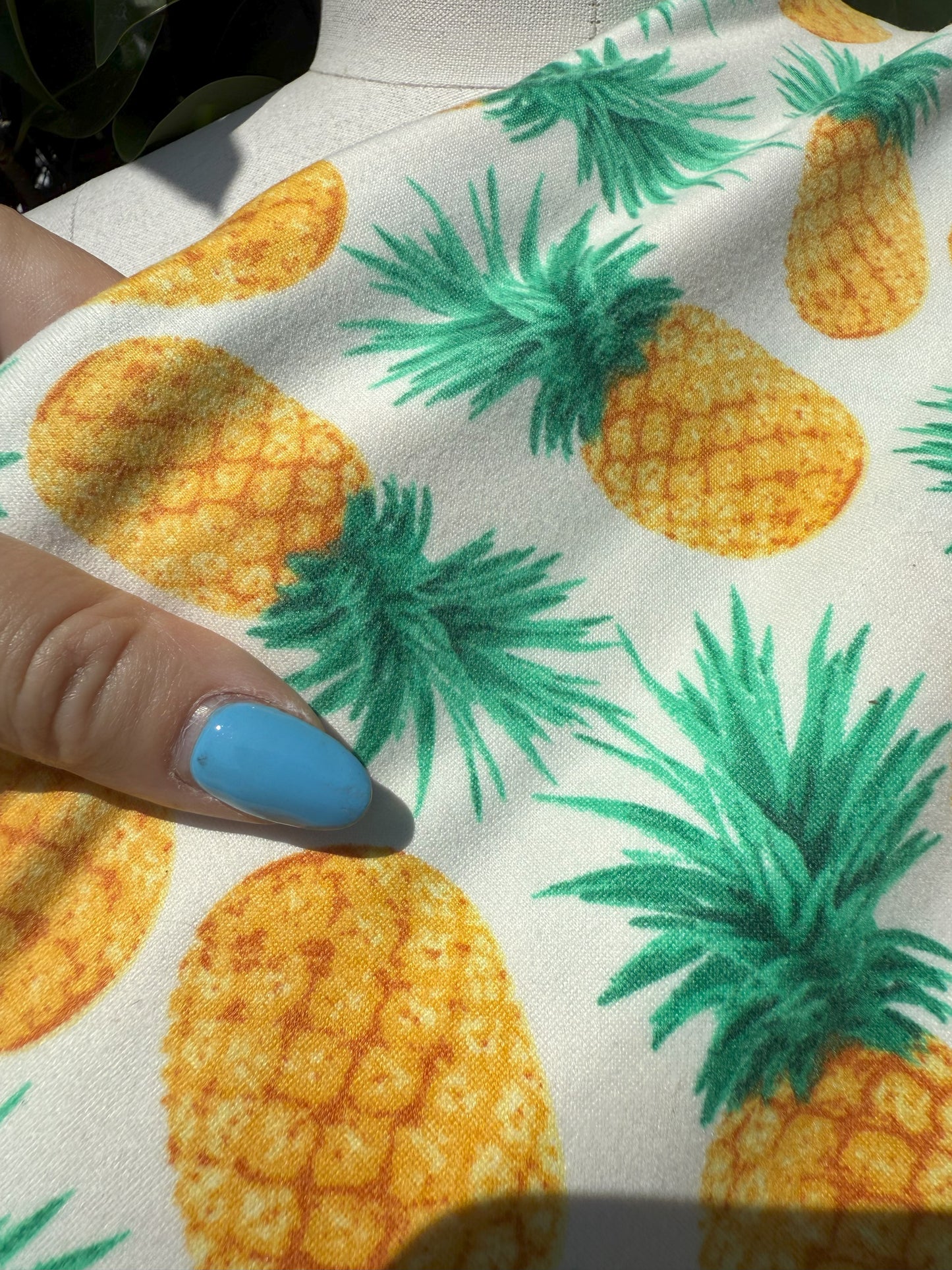 White Yellow Pineapple Large Print Polyester Spandex DTY Jersey "Pretty Pina”
