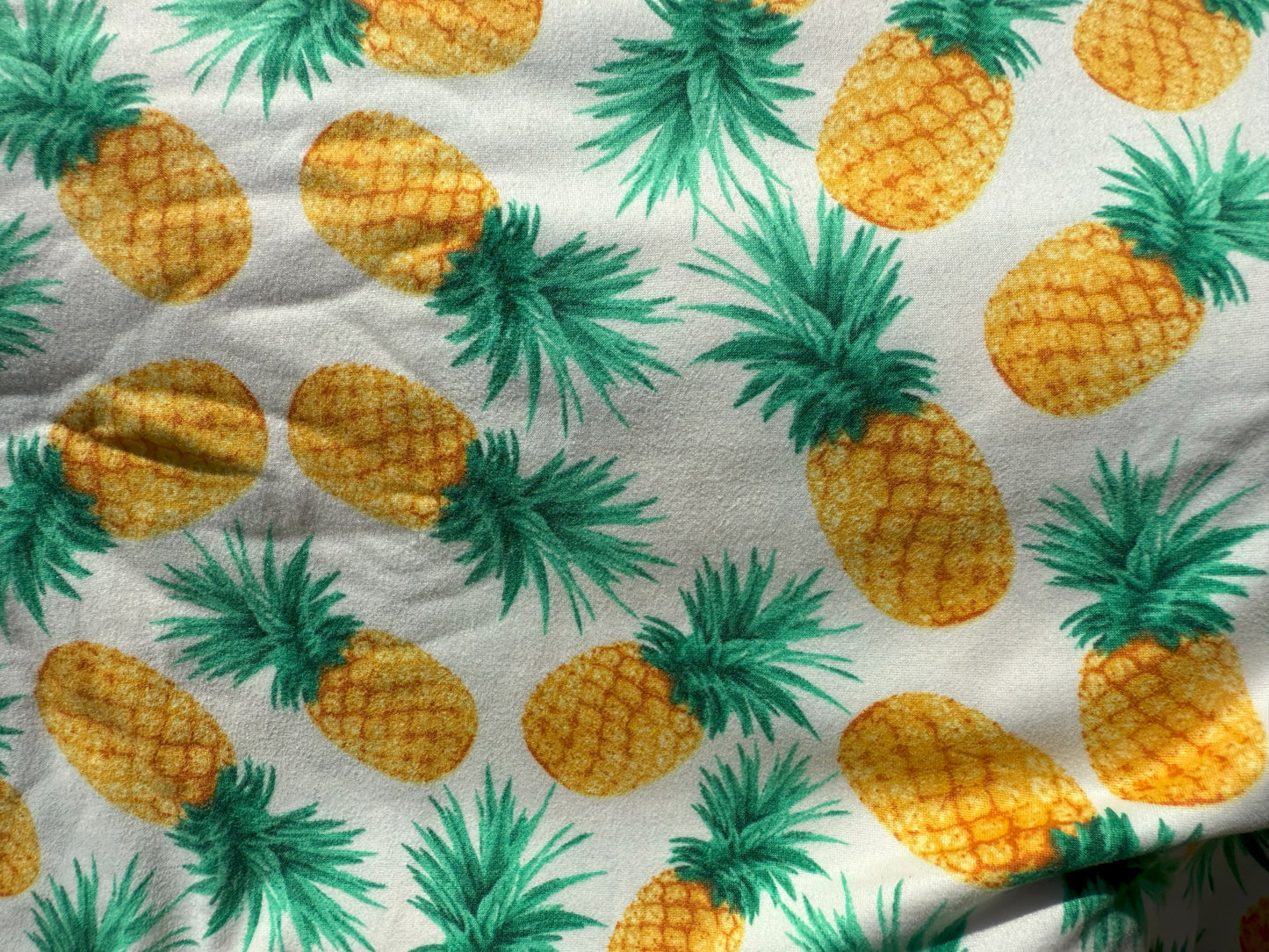 White Yellow Pineapple Large Print Polyester Spandex DTY Jersey "Pretty Pina”