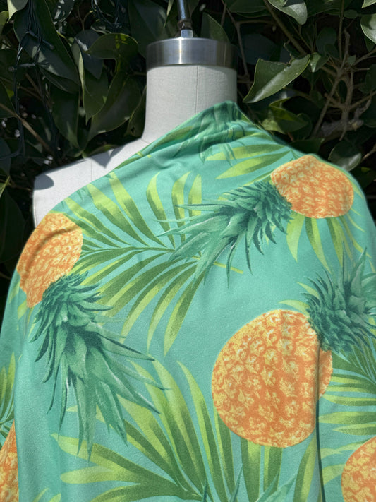 Mint Yellow Pineapple Large Print Polyester Spandex DTY Jersey "Agua de Pina"