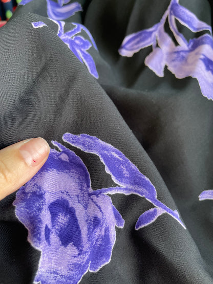 Black Purple Rose 90s Grunge Vintage Print Polyester Woven "Hanging Garden"