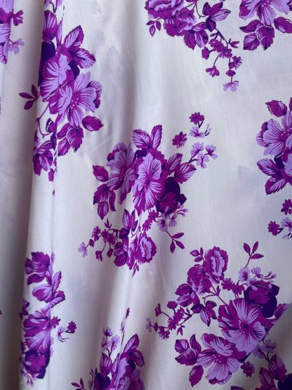 Purple White Large Floral w/ Silver detail Vintage Polyester "Liz Loves Mumus"