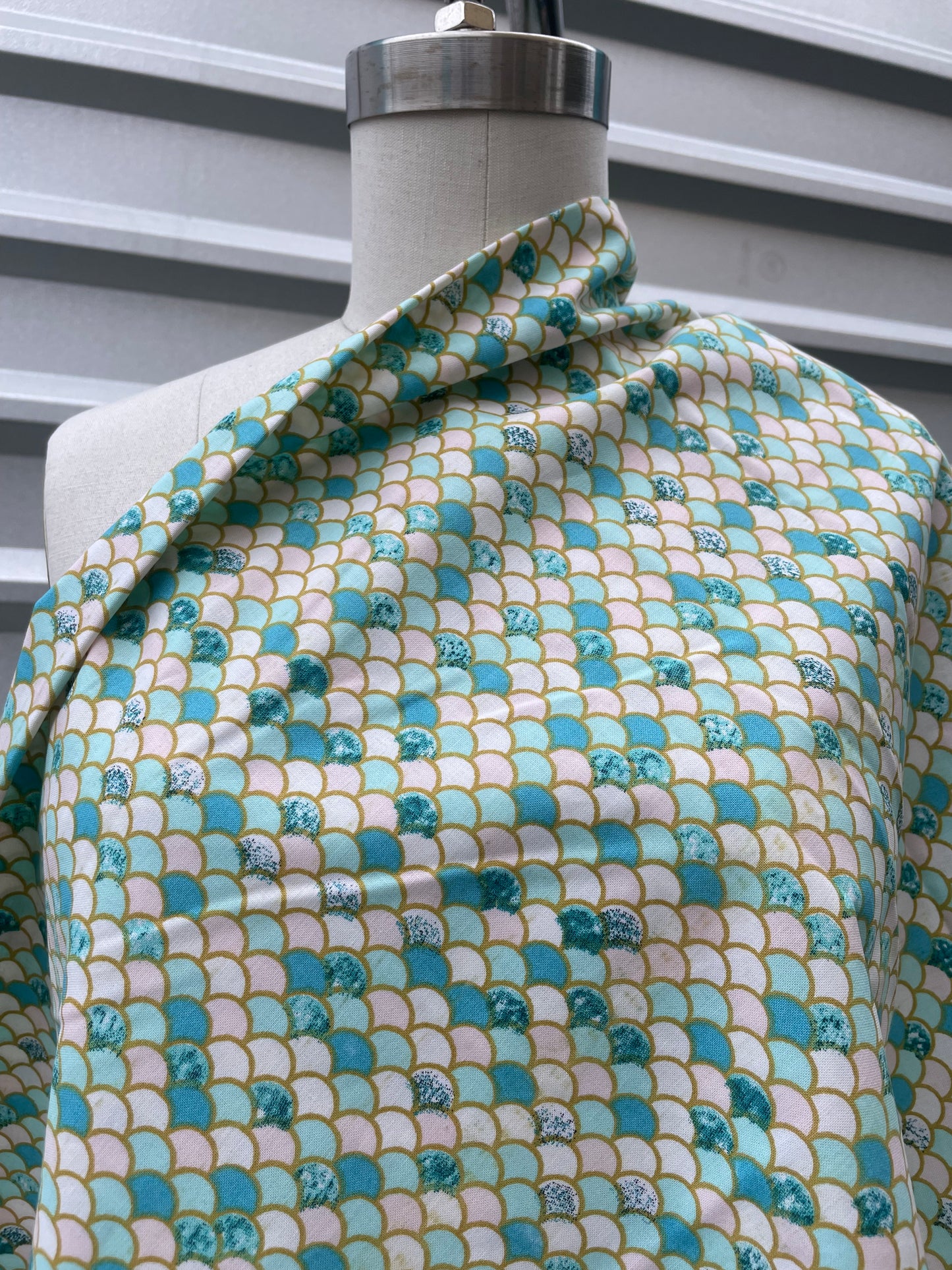 Blue Pink Mermaid Scales Cotton Poplin Print "Under the Sea"