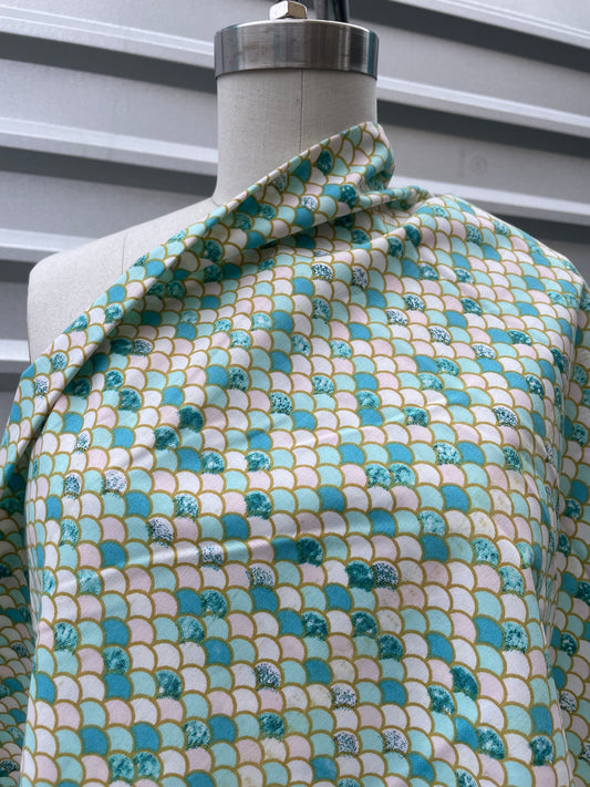 Blue Pink Mermaid Scales Cotton Poplin Print "Under the Sea"