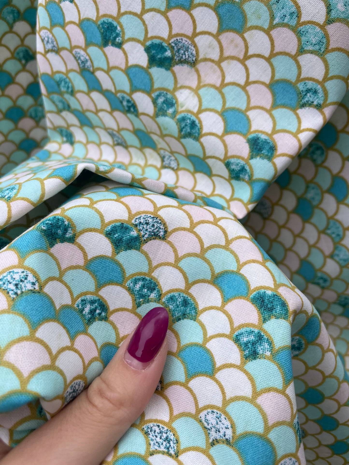 Blue Pink Mermaid Scales Cotton Poplin Print "Under the Sea"