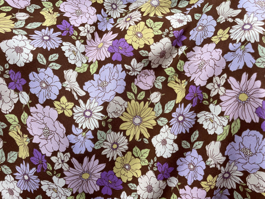 Brown Purple Yellow Retro Floral Polyester Woven "Groovy Times"