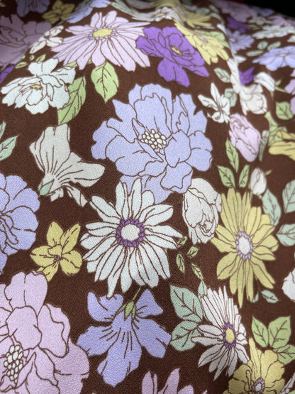 Brown Purple Yellow Retro Floral Polyester Woven "Groovy Times"
