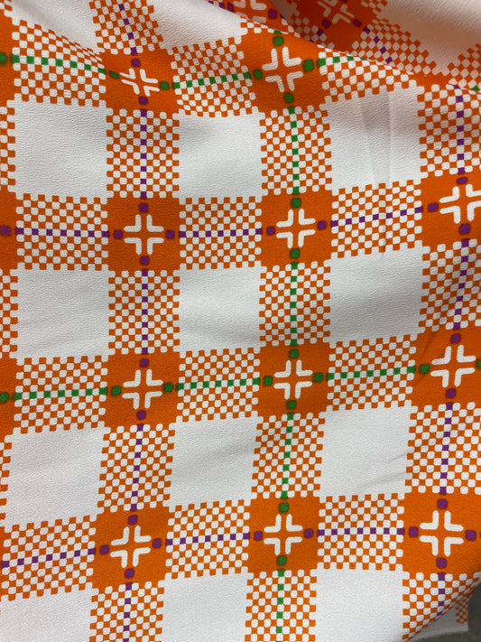 White Orange Retro Plaid Polyester Woven "Bar in the Den"