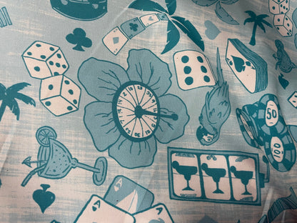 Vintage Blue Poker Vegas Tropical Polyester Poplin "Poker Face"