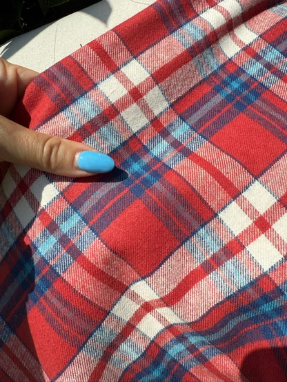 Red Blue White Plaid Cotton Flannel Woven "Rustic Ribbons"
