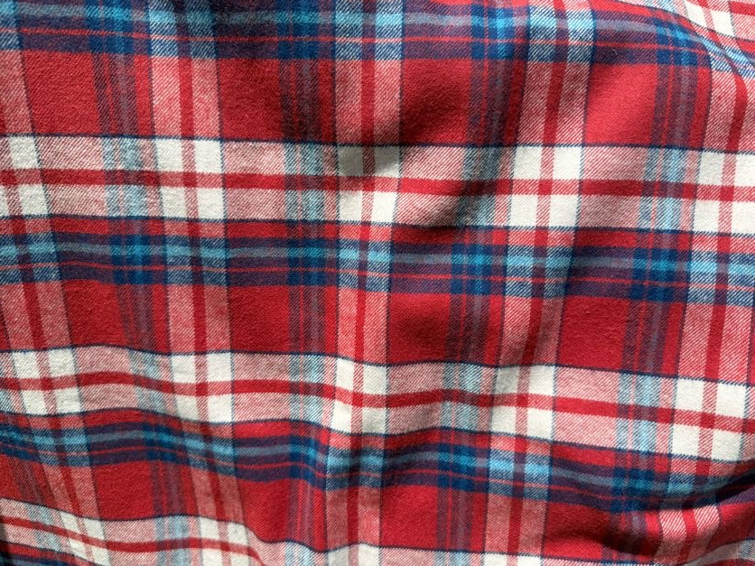 Red Blue White Plaid Cotton Flannel Woven "Rustic Ribbons"