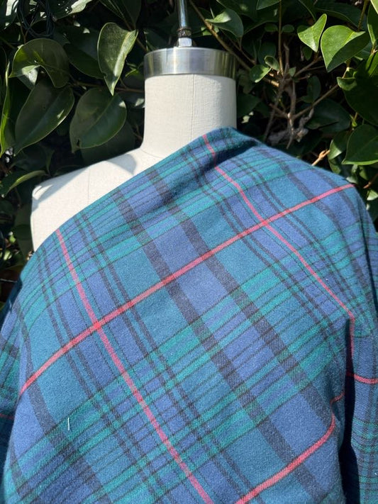 Blue Green Black Red Plaid  Cotton Flannel "To A "T""