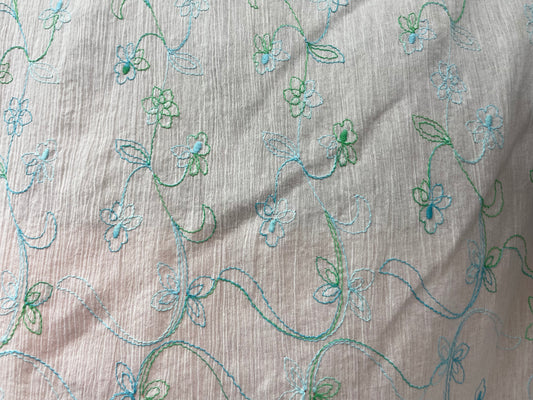 White Blue Green Embroidered Vintage Cotton Gauze "Vacay Mode"