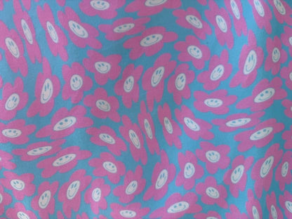 Pink Blue Smiley Face Daisy Polyester Spandex Mini Velour "Happy Daisy"