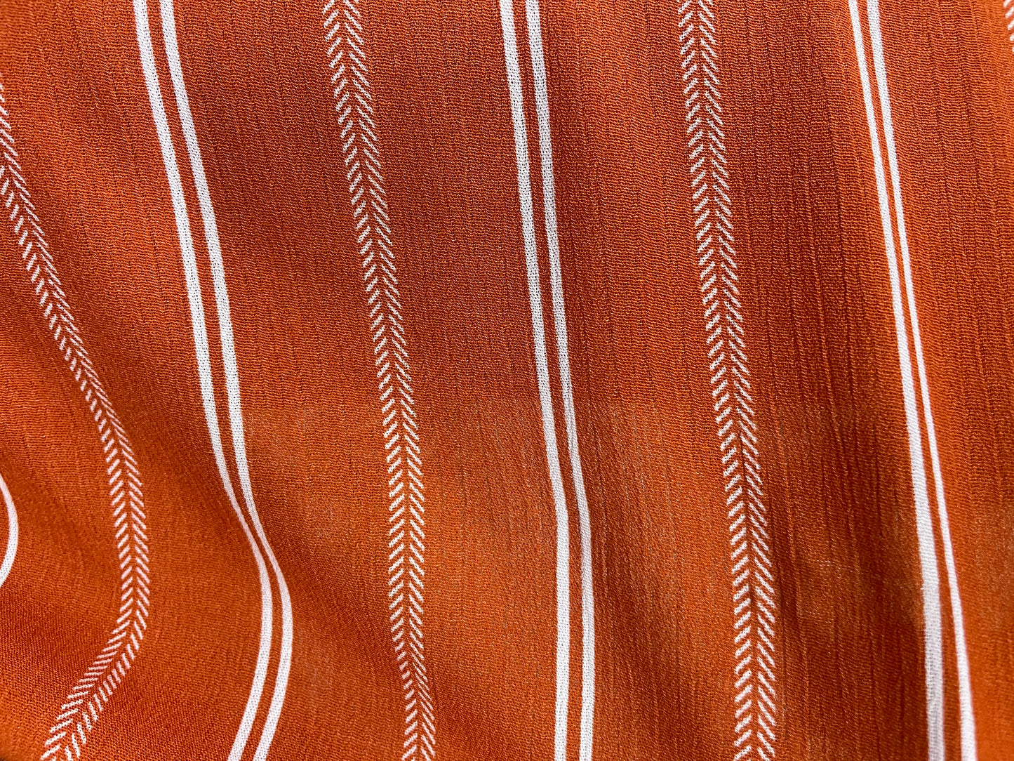 Orange White Stripe Boho Print Soft Rayon Crepe "Apricot Addict"