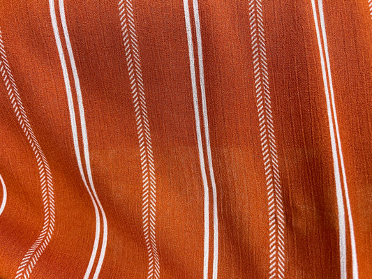 Orange White Stripe Boho Print Soft Rayon Crepe "Apricot Addict"