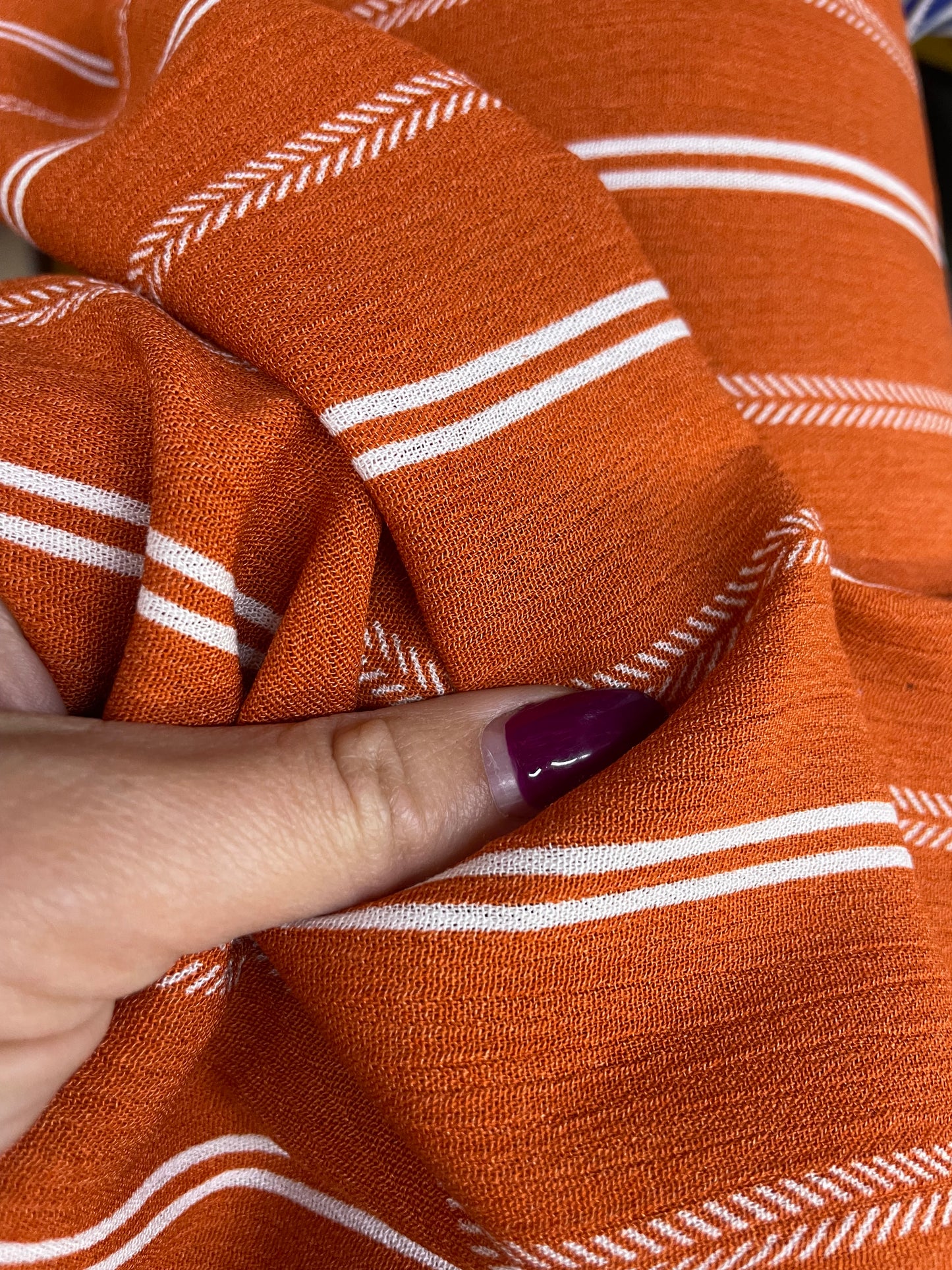 Orange White Stripe Boho Print Soft Rayon Crepe "Apricot Addict"