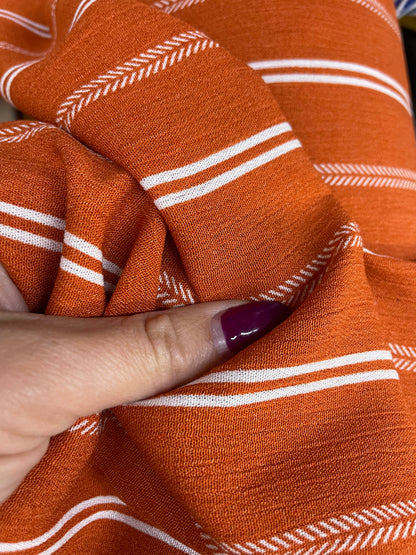Orange White Stripe Boho Print Soft Rayon Crepe "Apricot Addict"
