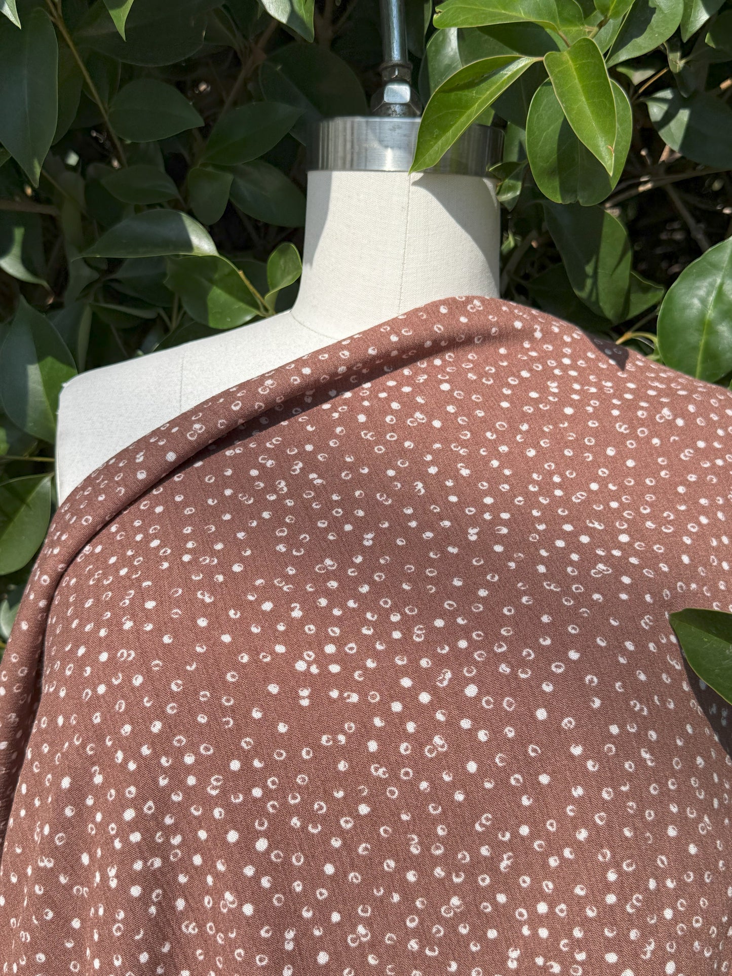 Brown White Mini Abstract Dot Print Rayon Crepe Woven "Sepia Spots"