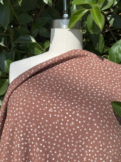 Brown White Mini Abstract Dot Print Rayon Crepe Woven "Sepia Spots"