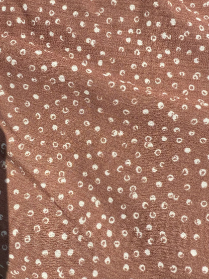 Brown White Mini Abstract Dot Print Rayon Crepe Woven "Sepia Spots"