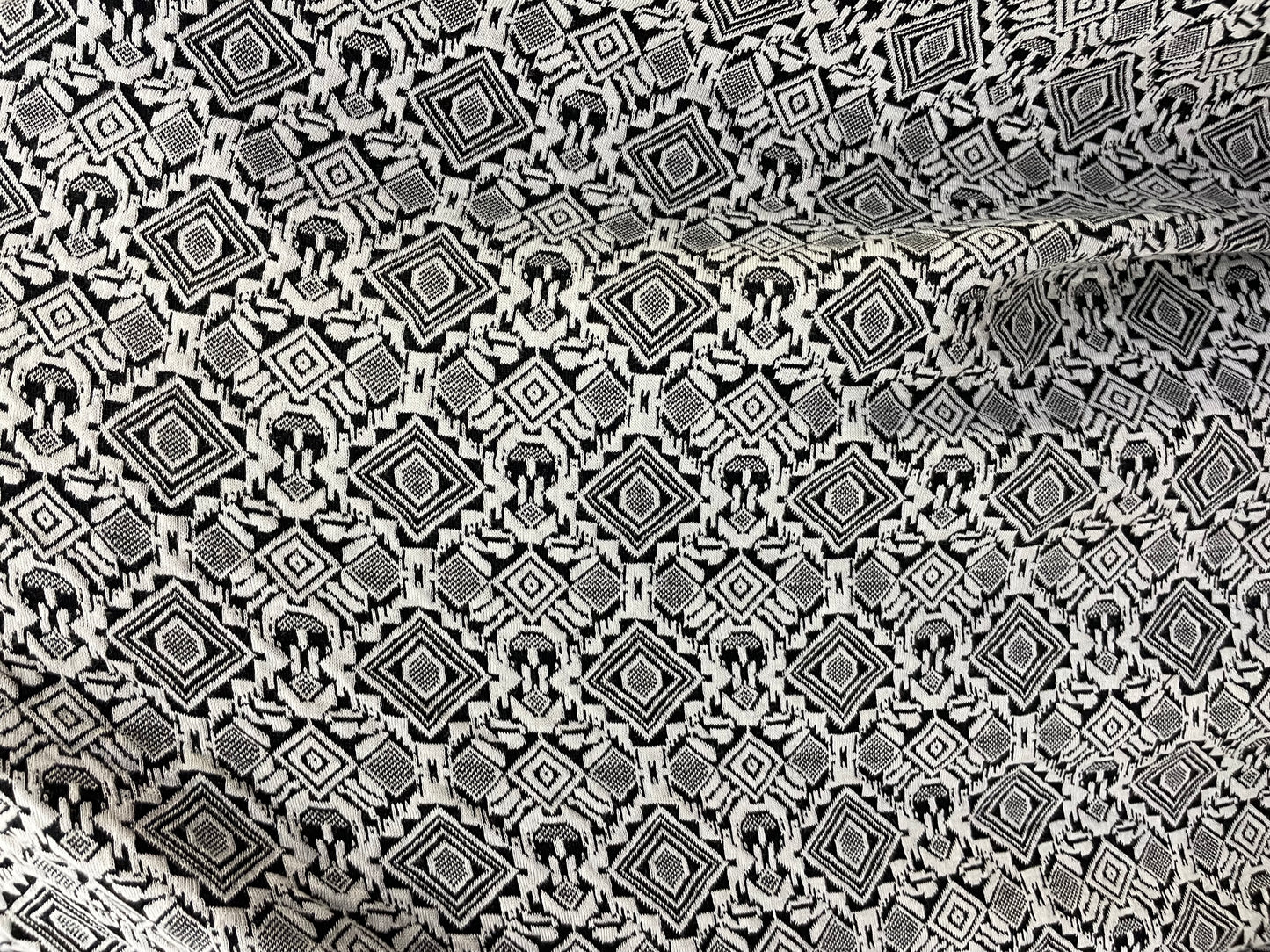 Cream Black Geometric Design Jacquard Cotton/Polyester Knit "Santa Fe Sophistication"