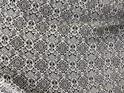 Cream Black Geometric Design Jacquard Cotton/Polyester Knit "Santa Fe Sophistication"