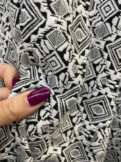 Cream Black Geometric Design Jacquard Cotton/Polyester Knit "Santa Fe Sophistication"