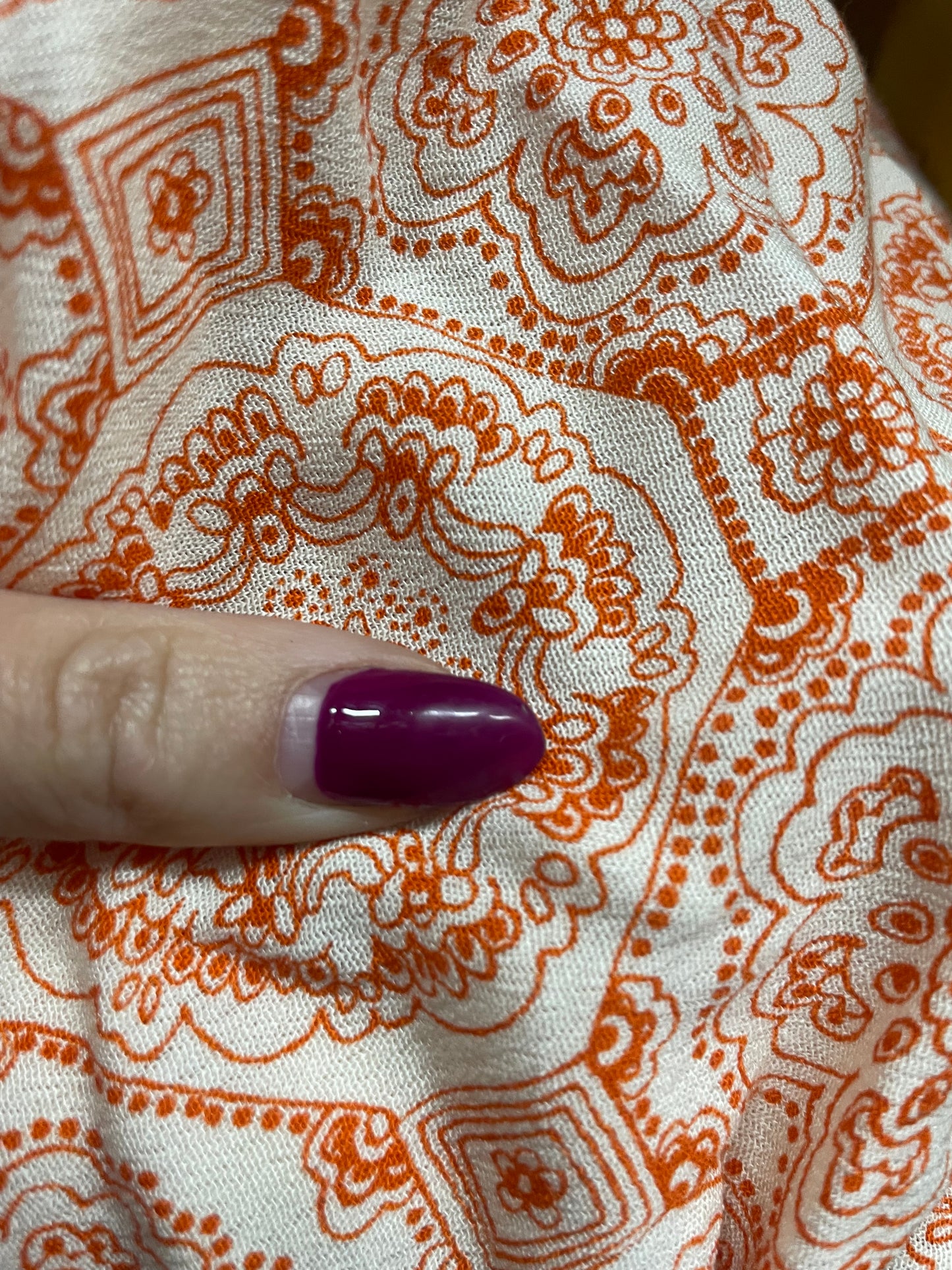 Orange White Paisley Boho Print Soft Rayon Crepe "Sedona Summer"