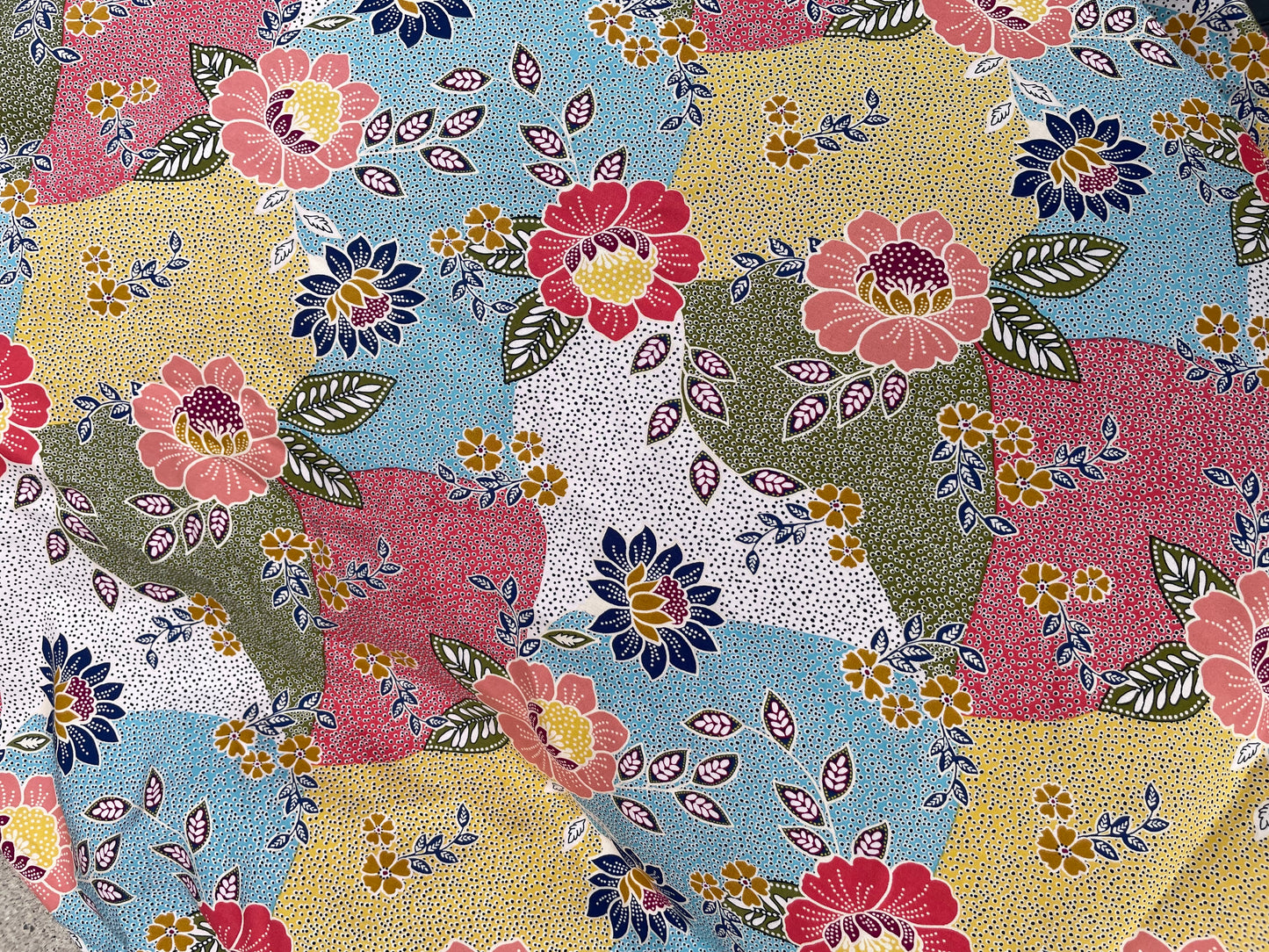 Olive Yellow Pink Blue Boho Floral Paisley  Print Soft Rayon Crepe "Summer in Austin"