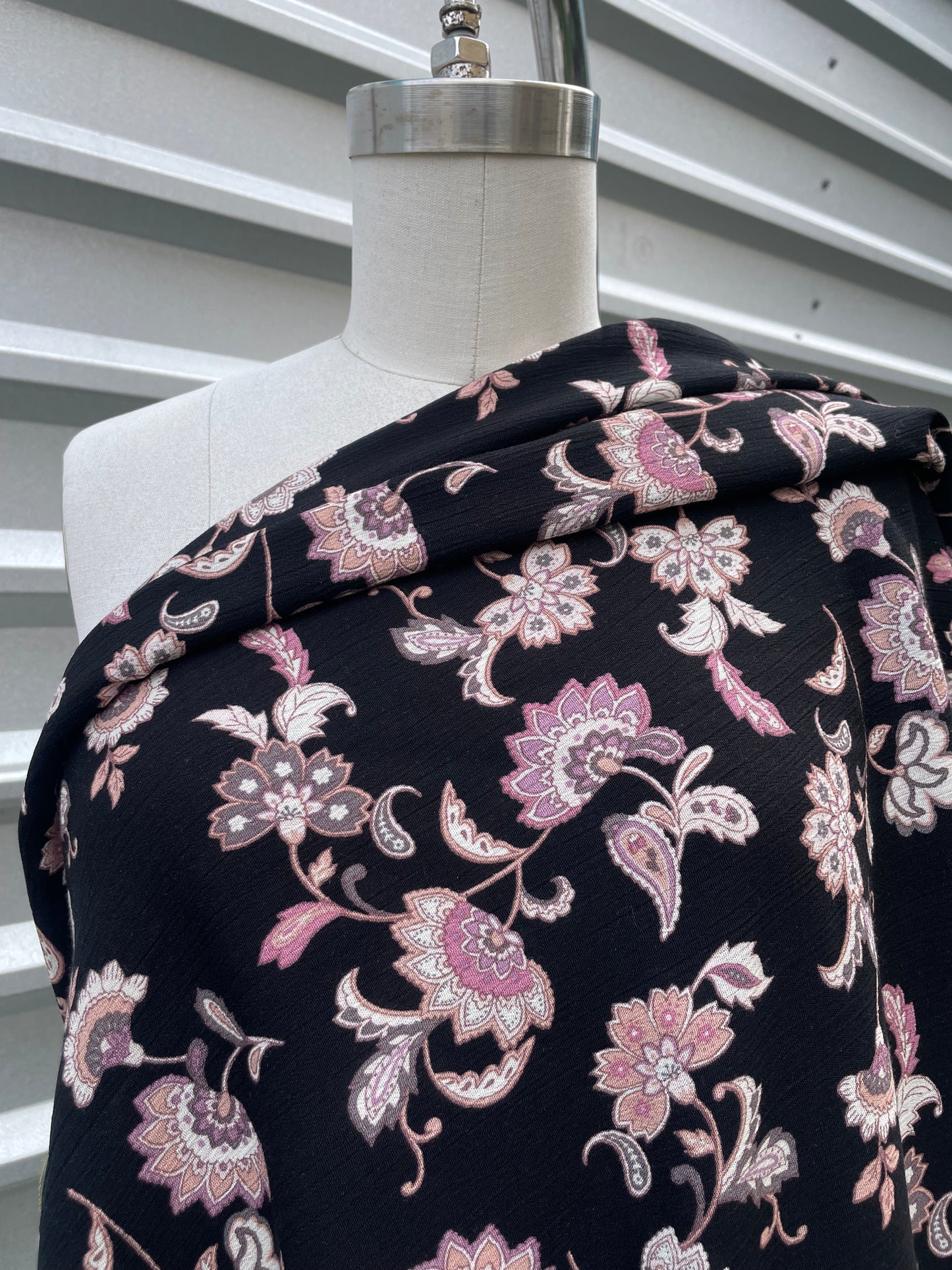 Black Purple Yellow Boho Paisley  Print Soft Rayon Crepe "Midnight Wonder"