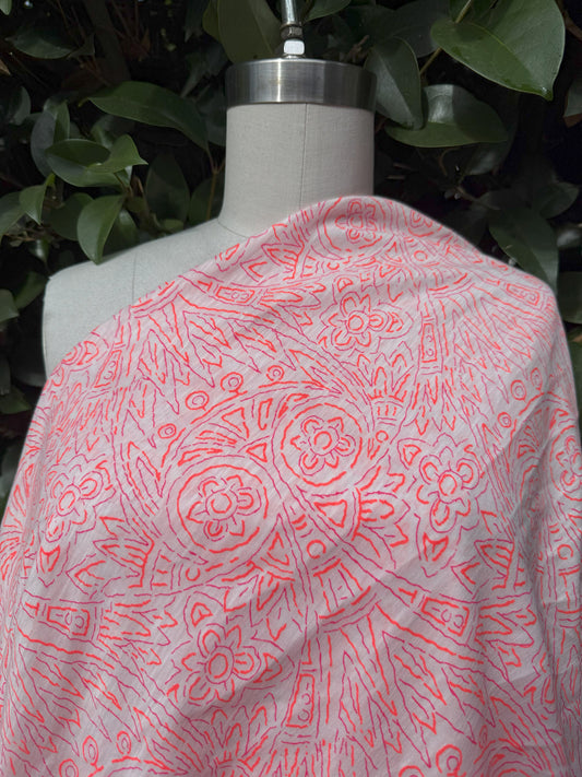 Pink Purple Orange Line art Floral Neon Cotton Jersey Knit " POP Zentangle"