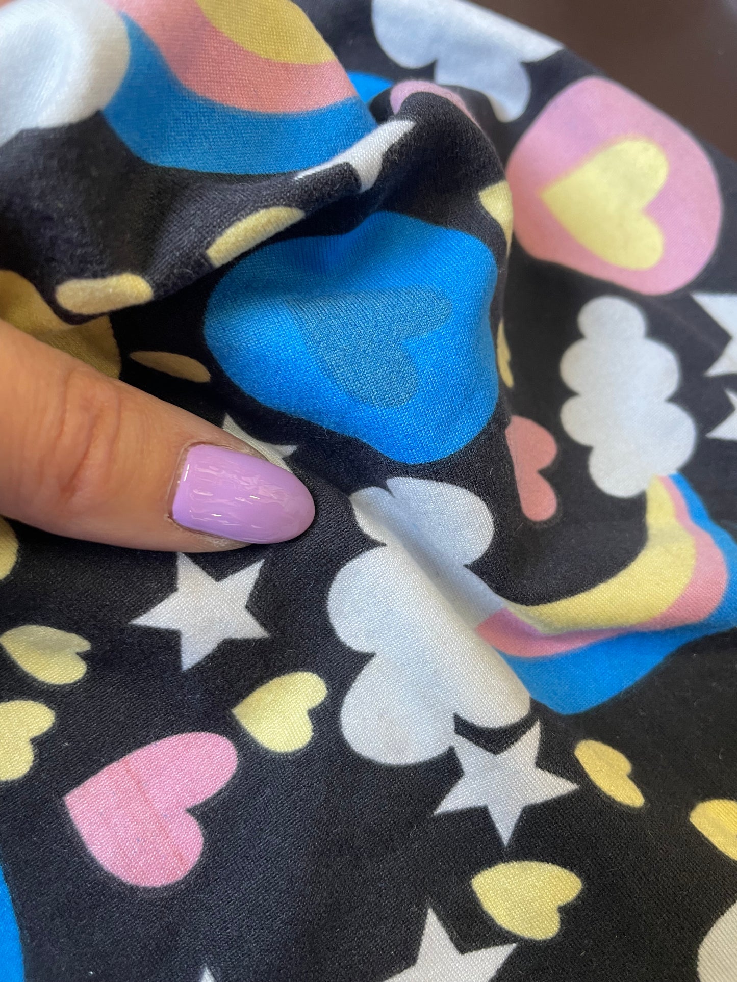 Black Yellow Pink Blue Rainbow Star Retro Print Polyester Spandex DTY Jersey "Never Snoozing"