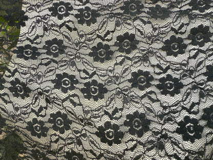 Black Floral Lace Petite  Stretchy Polyester Spandex Knit "Blackout Petals"