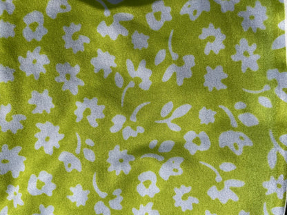 Lime Blue Floral Retro Print Polyester Spandex DTY Jersey "Lime Squeeze"