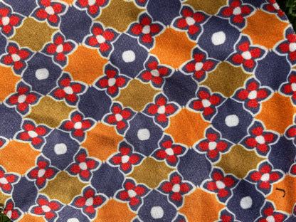 Olive Orange Red Blue Daisy Grid Retro Print Polyester Spandex DTY Jersey "Summer Skate Sesh"