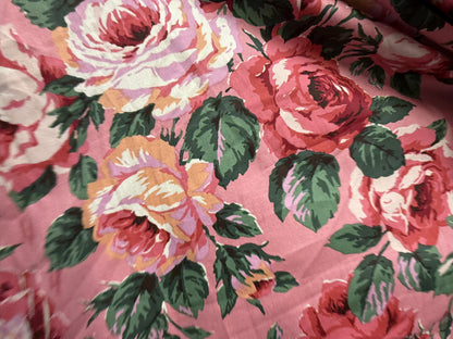 Pink Green Purple White Orange Red Large Floral Rose Vintage Cotton Spandex Poplin "Rose Kingdom"