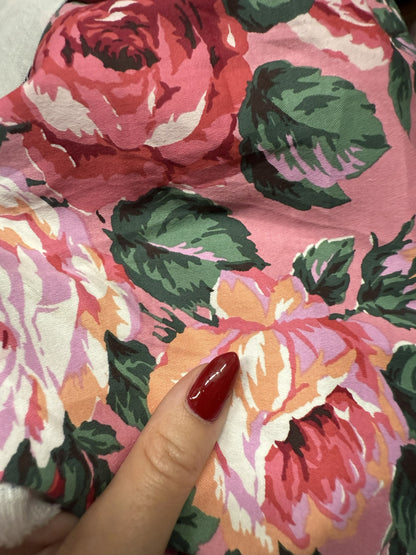 Pink Green Purple White Orange Red Large Floral Rose Vintage Cotton Spandex Poplin "Rose Kingdom"